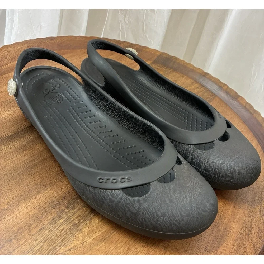 Crocs Black Rhinestone Olivia Slingback Flats Size 7 Sandals Slip On Shoes‎